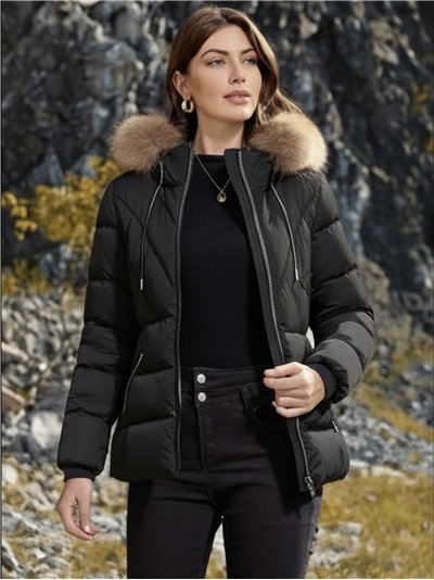 Anorak corto cinturón capucha con pelo