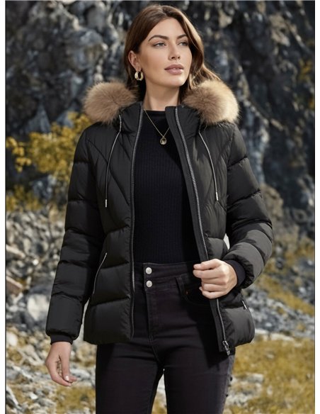 Anorak corto cinturón capucha con pelo