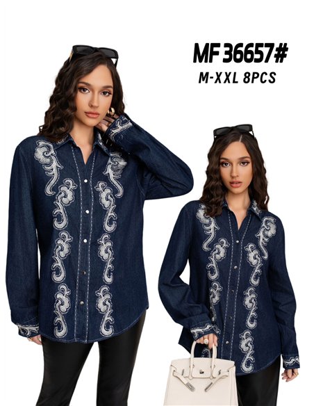 Camisa denim amplia bordada