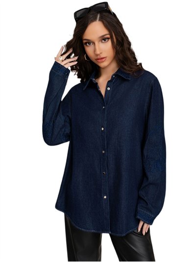 Camisa denim amplia manga bordada