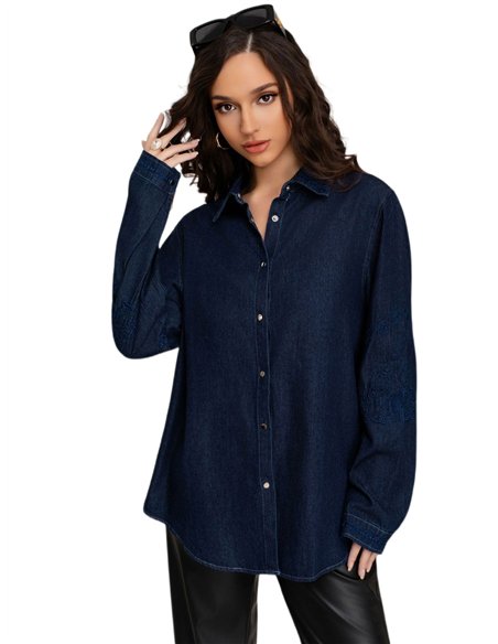 Camisa denim amplia manga bordada