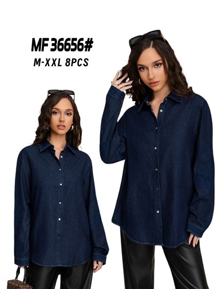 Camisa denim amplia manga bordada