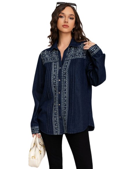 Camisa denim amplia bordada