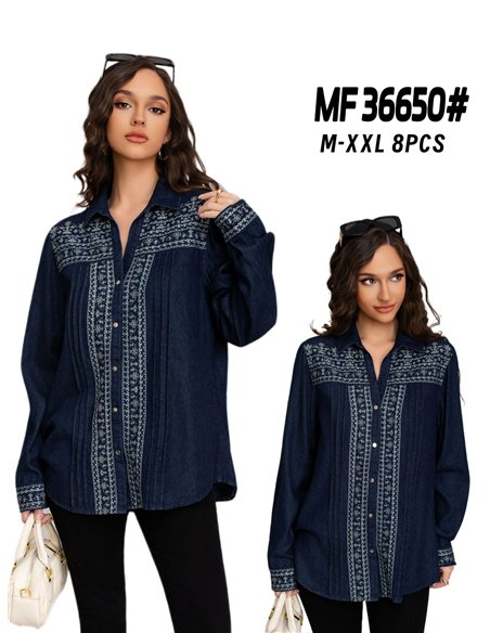 Camisa denim amplia bordada