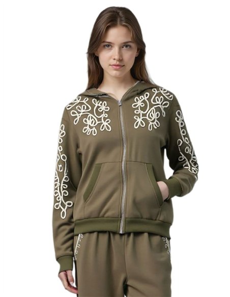 Sudadera bordada floral capucha cremallera