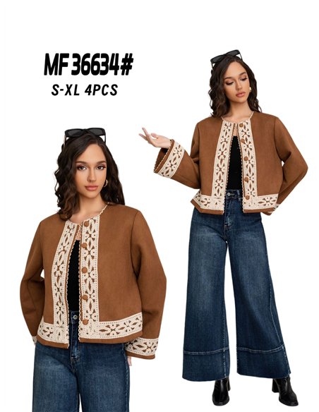 Chaqueta efecto ante detalle crochet