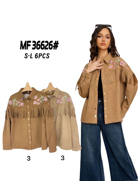 Chaqueta floral efecto ante flecos