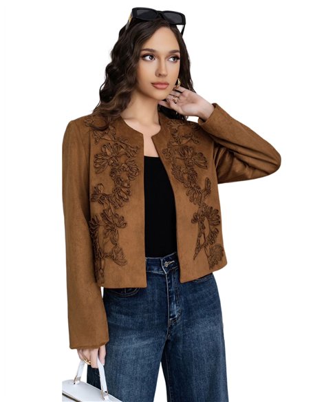 Embroidered faux suede jacket