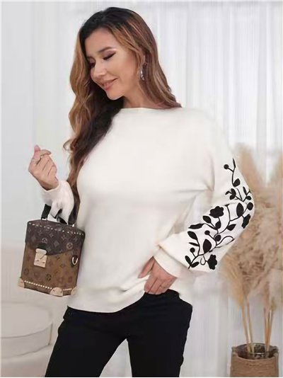 Embroidered floral sleeve sweater