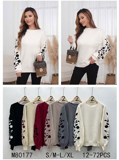 Embroidered floral sleeve sweater 2