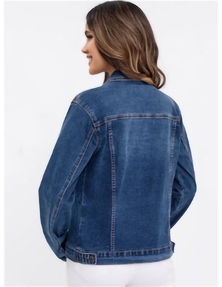 Cazadora denim bordada strass talla grande