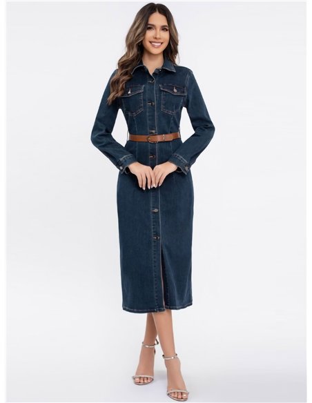 Vestido largo denim cinturón