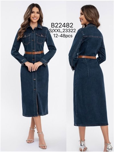 Vestido largo denim cinturón 2