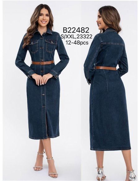 Vestido largo denim cinturón