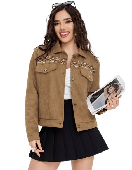 Chaqueta bordada acolchada efecto ante