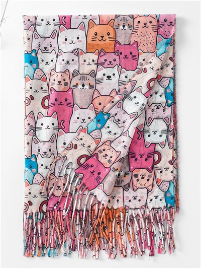 Bufanda estampado gatos con flecos