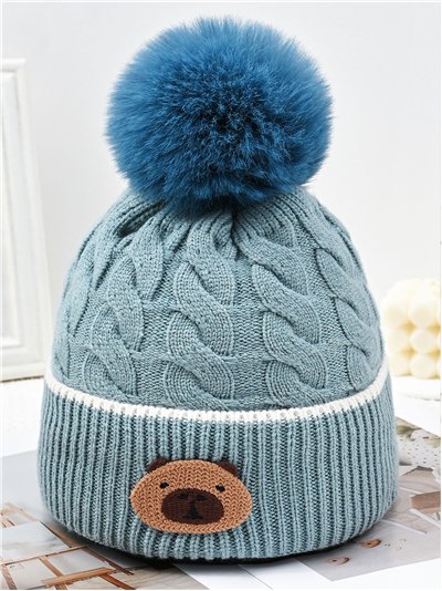 Gorro infantil oso con pompón