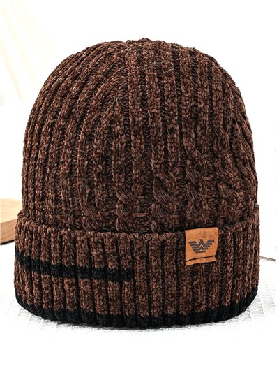 Gorro punto chenilla con parche