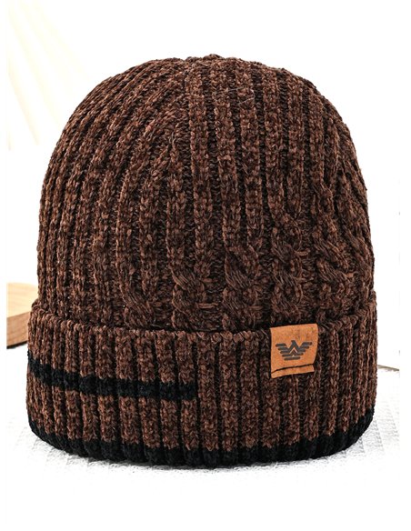 Gorro punto chenilla con parche