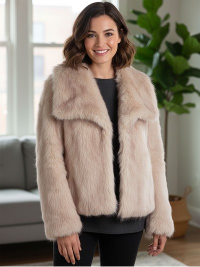 Chaqueta efecto pelo con cuello solapa