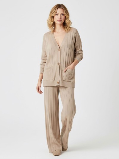 Conjunto Chaqueta amplia punto canalé + Pantalón