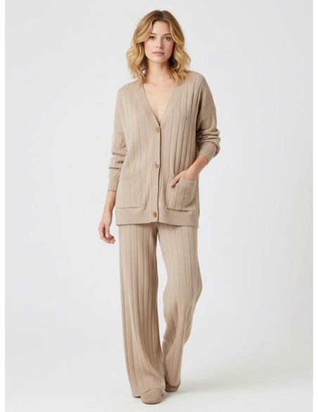 Conjunto Chaqueta amplia punto canalé + Pantalón