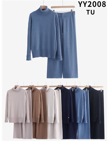 Conjunto punto Jersey cuello vuelto + Pantalón punto