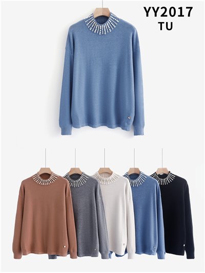 Jersey con cuello joya de perlas 2