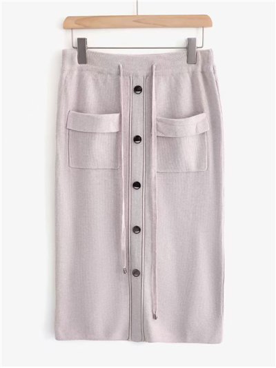 Falda midi de punto con botones