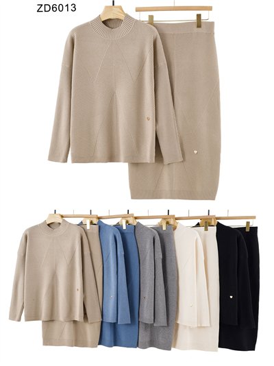 Conjunto Jersey canalé geométrico + Falda midi 2