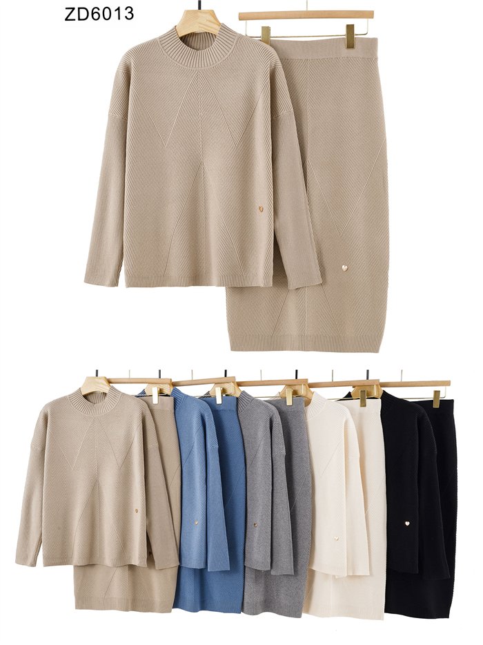 Conjunto Jersey canalé geométrico + Falda midi