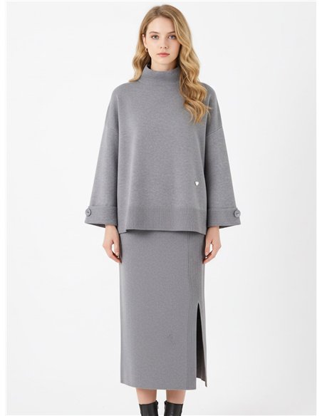 Conjunto Jersey cuello perkins manga botones + Falda