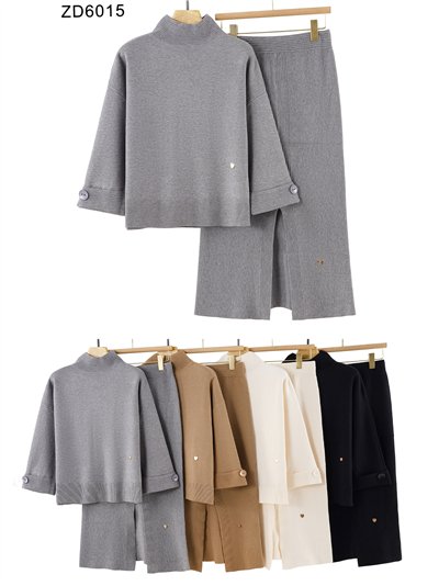 Conjunto Jersey cuello perkins manga botones + Falda 2