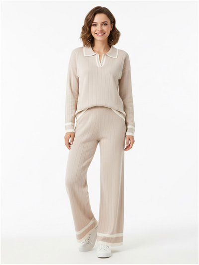 Conjunto Jersey contraste cuello polo + Pantalón
