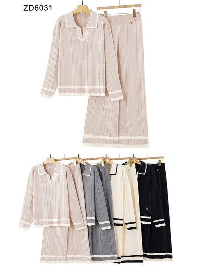Conjunto Jersey contraste cuello polo + Pantalón 2