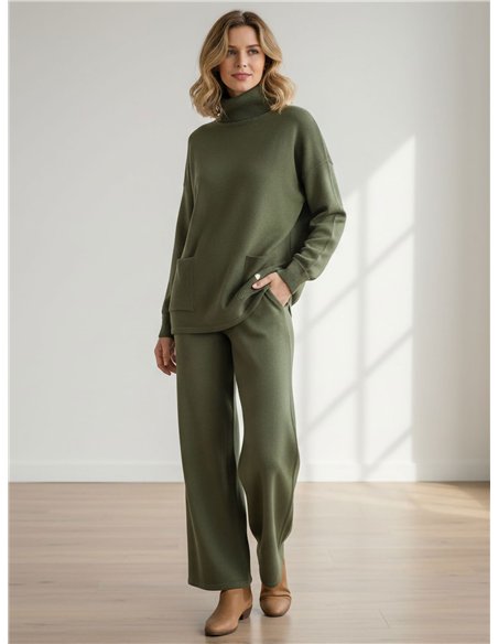 Conjunto Jersey bolsillos cuello vuelto + Pantalón