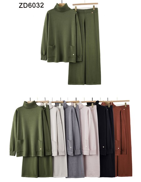 Conjunto Jersey bolsillos cuello vuelto + Pantalón
