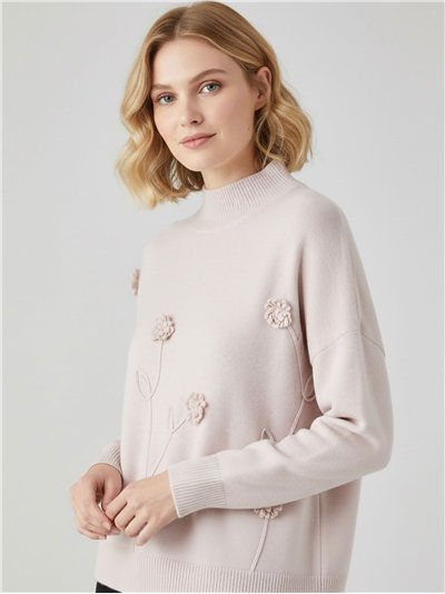 Jersey bordado con flores en relieve