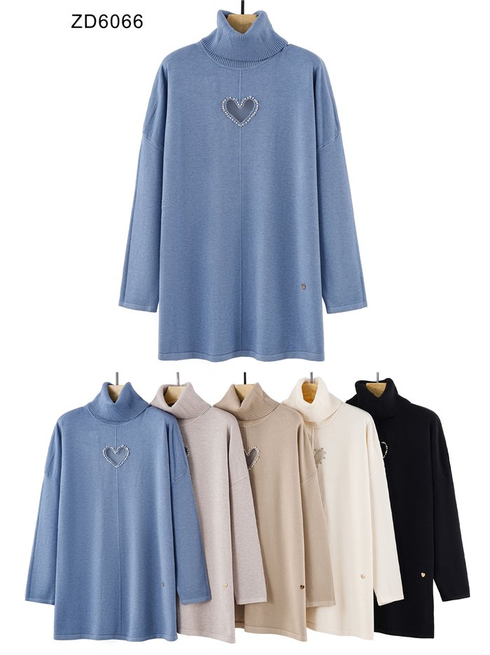 Jersey con corazón strass cuello vuelto 