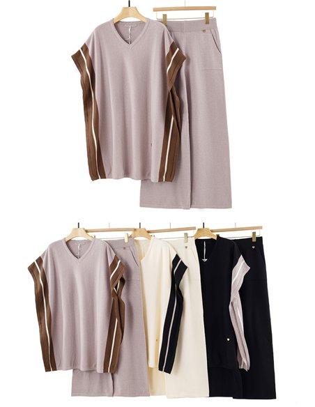 Conjunto Poncho rayas laterales + Pantalón