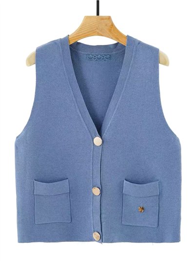 Chaleco punto botones dorados cuello pico