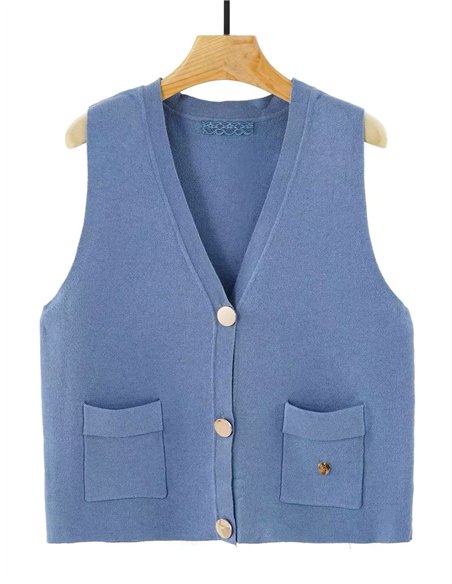 Chaleco punto botones dorados cuello pico