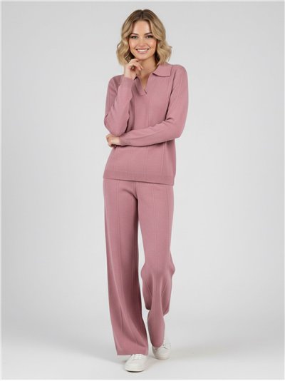 Conjunto Jersey canalé cuello polo + Pantalón