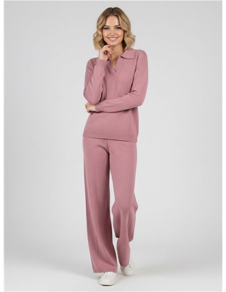 Conjunto Jersey canalé cuello polo + Pantalón