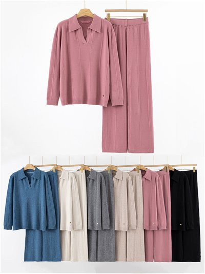 Conjunto Jersey canalé cuello polo + Pantalón 2