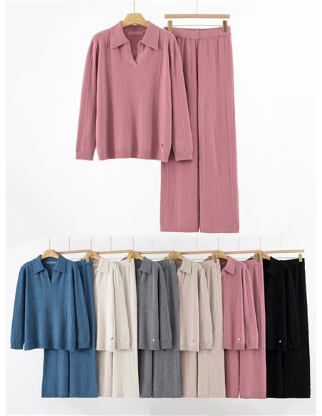 Conjunto Jersey canalé cuello polo + Pantalón