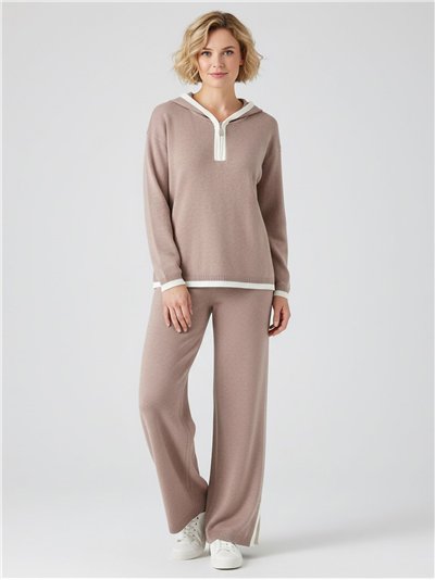 Conjunto Sudadera punto contraste capucha + Pantalón abertura