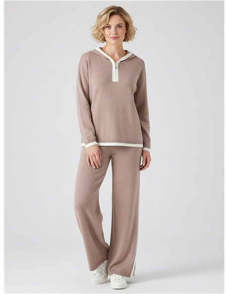 Conjunto Sudadera punto contraste capucha + Pantalón abertura