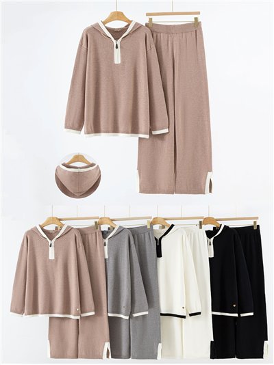 Conjunto Sudadera punto contraste capucha + Pantalón abertura 2