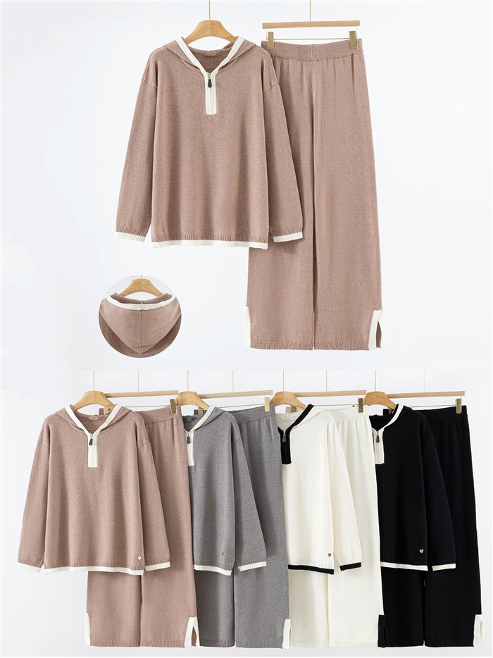 Conjunto Sudadera punto contraste capucha + Pantalón abertura